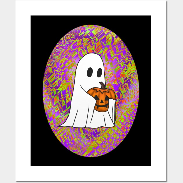 Spooky Ghost Boy Loves His Jack-o-lantern III Wall Art by Velvet Earth